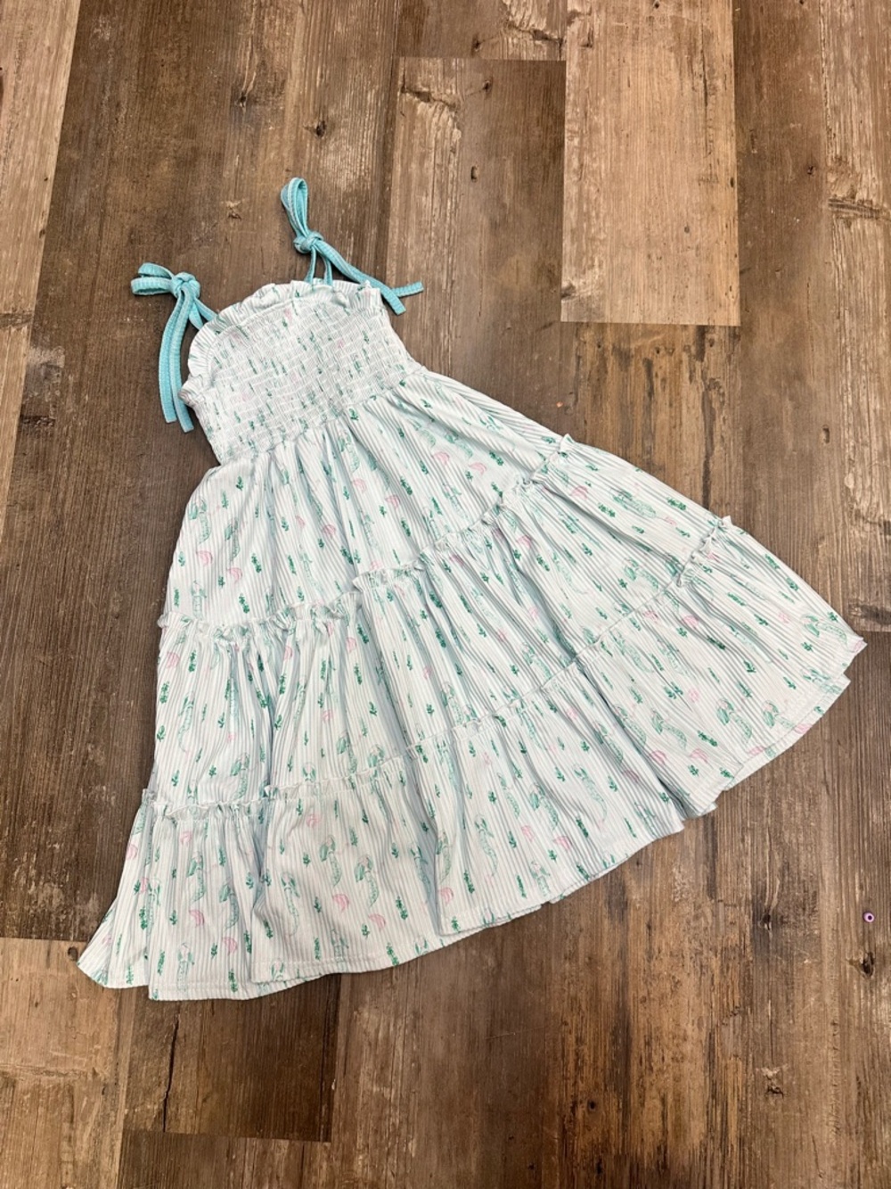 Girls' Mint Floral Tiered Sundress with Tie Straps